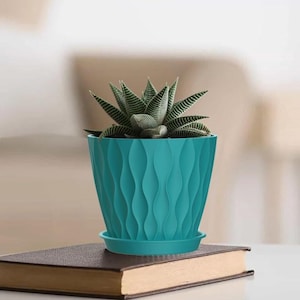 4” Plant Pots Set of 6 – Blue Green Planters with Drainage & Trays