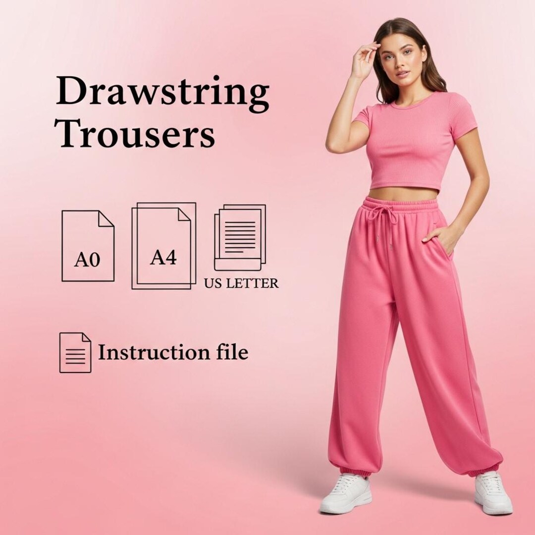 Drawstring Trousers Sewing Pattern PDF, Women's Pants Pattern, Wide Leg ...