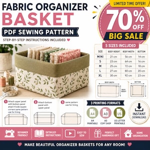 Naaipatroon voor een opbergmand (PDF) | Patroon voor een stoffen opbergbak | DIY mandje handleiding | A4 A0 US Letter | Mini-XL | DIY stoffen opbergbak