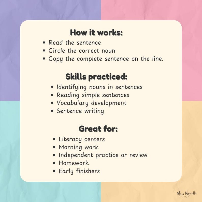 Read Noun Identify Nouns Worksheets | Read, Circle & Write Sentences ...