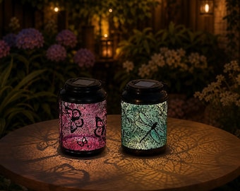 Solar Metal Lantern Lights with Butterfly or Dragonfly Projection - Waterproof Outdoor Garden Lanterns for Patio, Yard & Home Decor