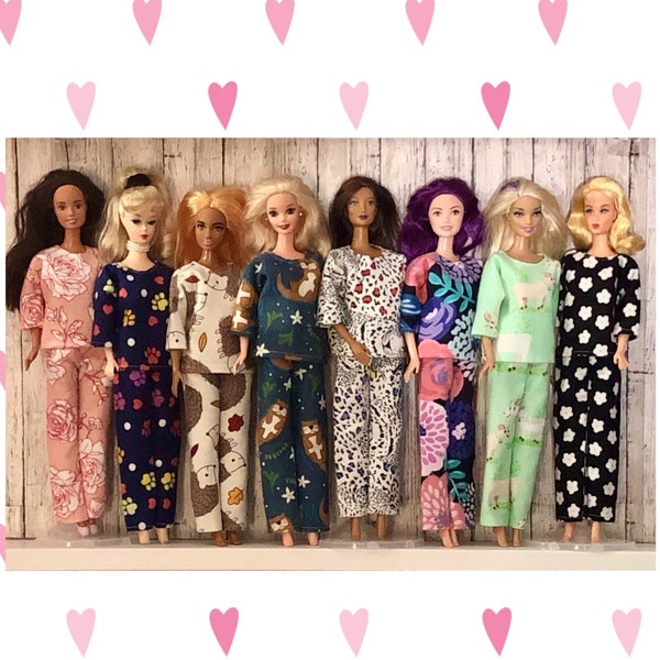 Handmade 11.5" Fashion Doll Clothes PJs Flannel Pajamas sleepwear Paw Print Rose Leopard Goat Daisy Hedgehog Otter