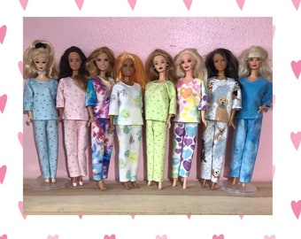 Handmade 11.5" Fashion Doll Clothes PJs Flannel Pajamas sleepwear Puppy Dog Cherry Moon Star Rainbow