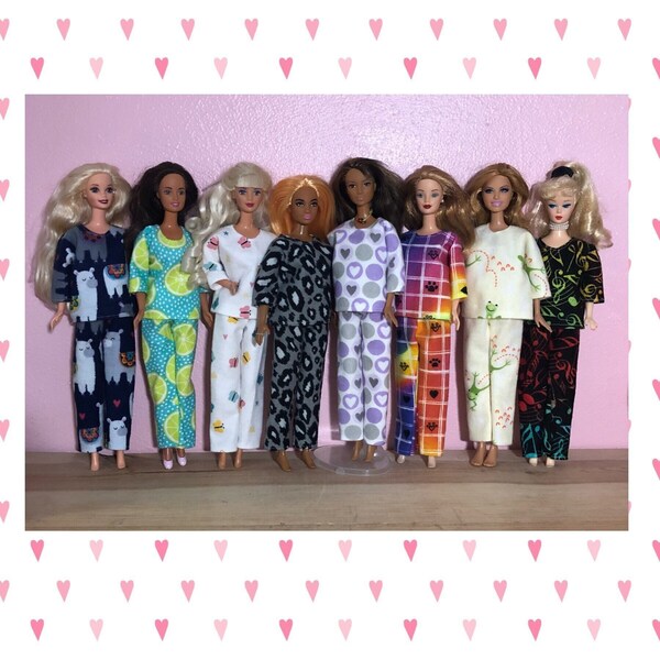 Handmade 11.5" Fashion Doll Clothes PJs Flannel Pajamas sleepwear Paw Llama Music Note Tie Dye Rainbow Frog Leopard Heart