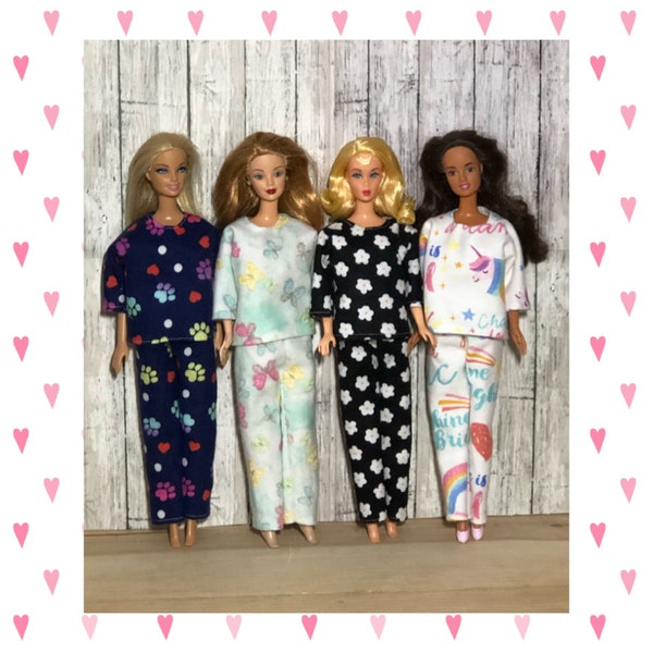 Handmade 11.5" Fashion Doll Clothes PJs Flannel Pajamas sleepwear Rainbow Paw Unicorn Daisy Butterfly print
