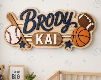 Letrero deportivo personalizado, decoración de pared personalizada para la habitación del bebé niño, placa de madera con nombre para béisbol, fútbol y baloncesto, decoración para la habitación deportiva.
