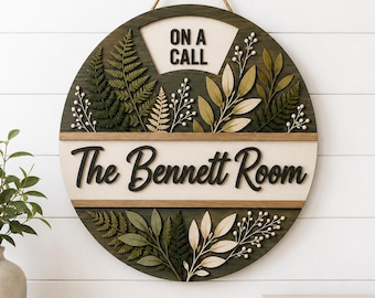 Letrero personalizado para oficina (de guardia), letrero personalizado para puerta de sala de reuniones, decoración botánica de madera para oficina, adorno de pared para oficina en casa.