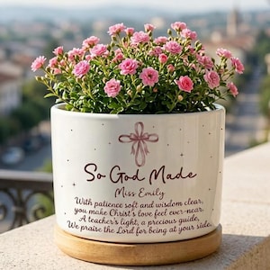 Spersonalizowany prezent dla nauczyciela chrześcijańskiego, doniczka dla nauczyciela „Bóg stworzył doniczkę”, spersonalizowany prezent na biurko z wyrazem uznania dla nauczyciela