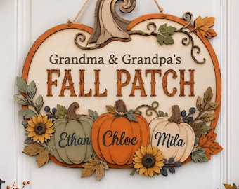 Letrero personalizado de otoño para abuelos, Huerto de calabazas para abuelos, Letrero personalizado con el nombre de los nietos, Decoración de otoño para el porche, Regalo de Acción de Gracias