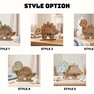 Personalized Dinosaur Piggy Bank for Kids, Custom Name Coin Bank, Wooden Dino Nursery Decor, Kids Savings Bank, Birthday Gift for Boys Girls image 7