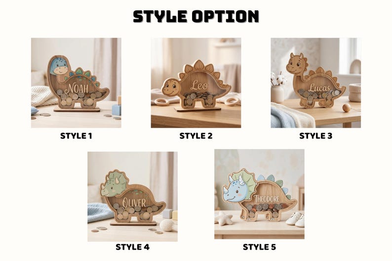 Personalized Dinosaur Piggy Bank for Kids, Custom Name Coin Bank, Wooden Dino Nursery Decor, Kids Savings Bank, Birthday Gift for Boys Girls image 7