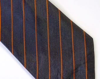 Lamberto Conti vintage zijden stropdas • Grijsoranje regimentsstrepen • Luxe Italiaanse dasdas • Retro gestreepte krawatte herencadeau