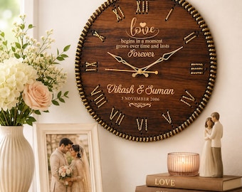 Personalisierte Holz Hochzeit Uhr Jahrestag, Benutzerdefinierte Paar Geschenk, Liebe wie unsere Hochzeitsgeschenk, Braut Bräutigam Andenken, Geschenk zum 5