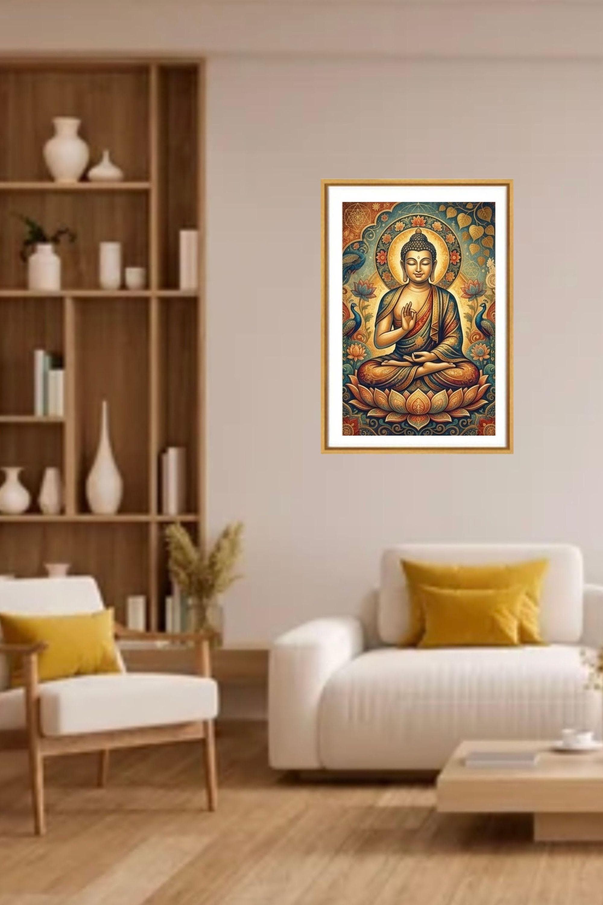 Golden Buddha Meditation Art Print, Spiritual Wall Decor, Zen Buddhist ...