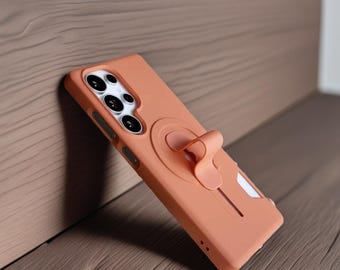 Soft Silicone Magnetic Samsung Case with Card Holder, Strap, Shockproof Cover for Galaxy S26 S25 S24 Ultra Plus