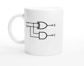 Half Adder Logic Gate Circuit Mug, Minimalist Electronics Engineer Gift