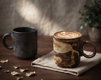 Rustic Ceramic Coffee Mug, Handmade Style Pottery Cup, Japanese Wabi Sabi Mug, Brown Speckled Stoneware Mug, Artisan Tea Cup