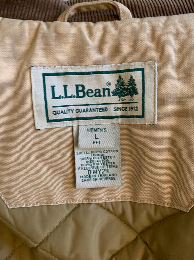 Vtg LL BEAN Womens Chore Jacket Barn Coat Brown Canvas Corduroy Petite
