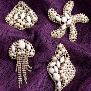 Set di applicazioni di strass con perle da spiaggia, toppe termoadesive di lusso con cristalli, decorazioni termoadesive in silicone