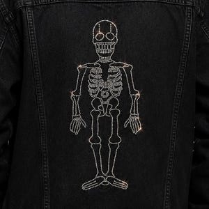 Rhinestone Skeleton Patch, Crystal Chain Applique, Gothic Punk Jacket Back Art
