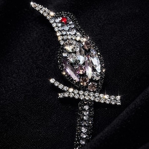 Kristallfågel-strass-lapp, bling-applikation, gör-det-själv-kläddekoration (10 x 5 cm)