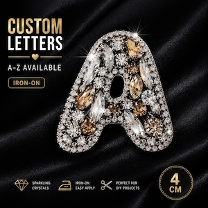 Aangepaste strassletterpatch, gepersonaliseerde kristallen opstrijkappliqué, bling-initiaal, doe-het-zelfnaambrieven (4 cm)