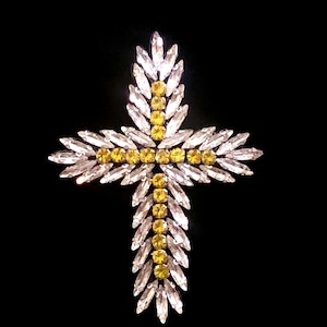 Parche de cruz con diamantes de imitación, aplique termoadhesivo de cristal, ideal para decorar ropa (8 x 10 cm)