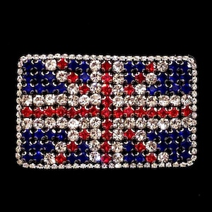 UK Flag Rhinestone Patch – Crystal Iron-On Applique with Chain Border (8.5x5.5cm)