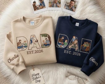 Custom Dad Sweatshirt with Photo Inside Letters,  Custom New Dad Jumpers, Fathers Day Gift For Dad From Kids