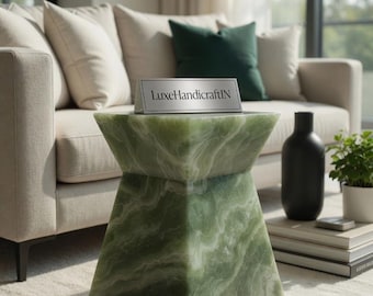 Handmade Natural Onyx Plinth Table, Modern Luxury Accent Furniture