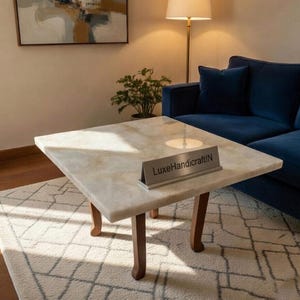 Handmade White Quartz Agate Geode End Table Natural Stone Accent Table, Luxury Gemstone Side Table, Unique Living Room Furniture & Decor Art