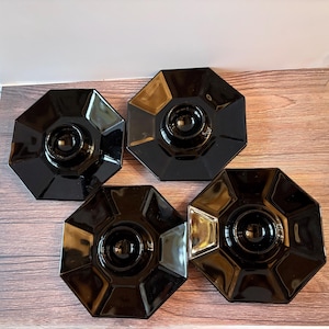 Set of 4 Black Octime Arcoroc Egg Cups, Vintage 80s French Glassware
