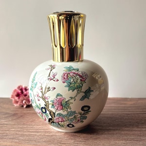 Lampada vintage in ceramica Berger JARS con motivo peonia, fiori rosa e verdi, lampada catalitica antica, decorazione shabby chic