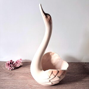 Cache-pot cygne rose vintage Roberto Rigon, céramique italienne signée, jardinière années 70-80, idée cadeau de Noël, 27 cm