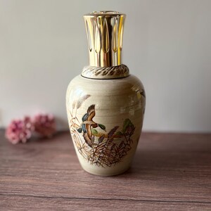 Vintage textured ceramic Lampe Berger, catalytic lamp signed B.O Breugnot, grey-white gold enamel, aromatherapy fragrance diffuser