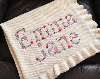 Embroidered Knit Baby Blanket, Personalized Baby Blanket, Custom Baby Name Blanket, Gift for Baby, 100% Cotton blanket, Keepsake for Baby
