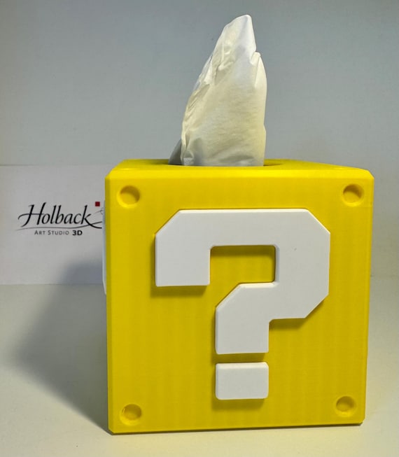 3D Gedruckte Taschentuchbox im Retro Gaming Stil | Fragezeichen Würfel | Kleenex Box Halter | Schreibtisch Dekoration | Handgefertigt in der