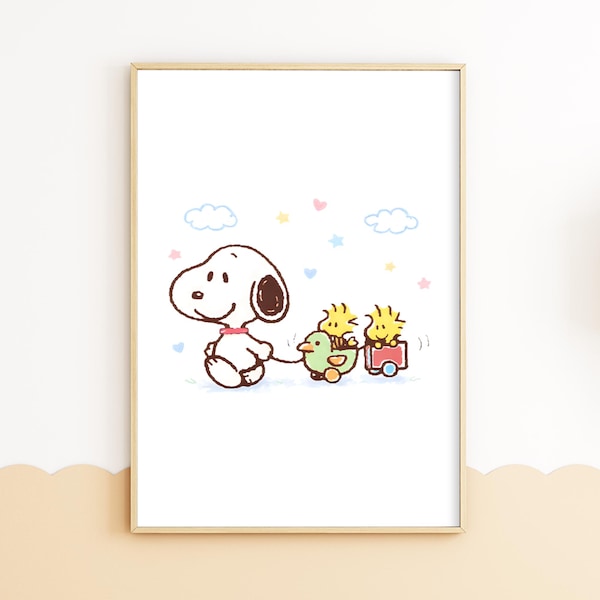 Baby Snoopy Woodstock Nursery Poster, Newborn Room Wall Art, Cute Snoopy Baby Print, Pastel Nursery Decor, Baby Shower Gift, Toddler Room