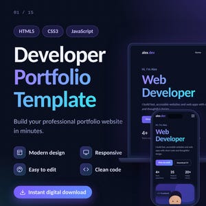 Developer Portfolio Website Template, HTML CSS JavaScript Code
