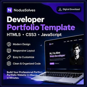 Developer Portfolio Website Template, HTML CSS JavaScript Code