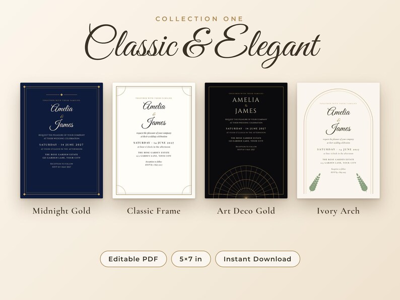 12 Editable Wedding Invitation Bundle, Boho Minimalist Designs (5x7 PDF ...