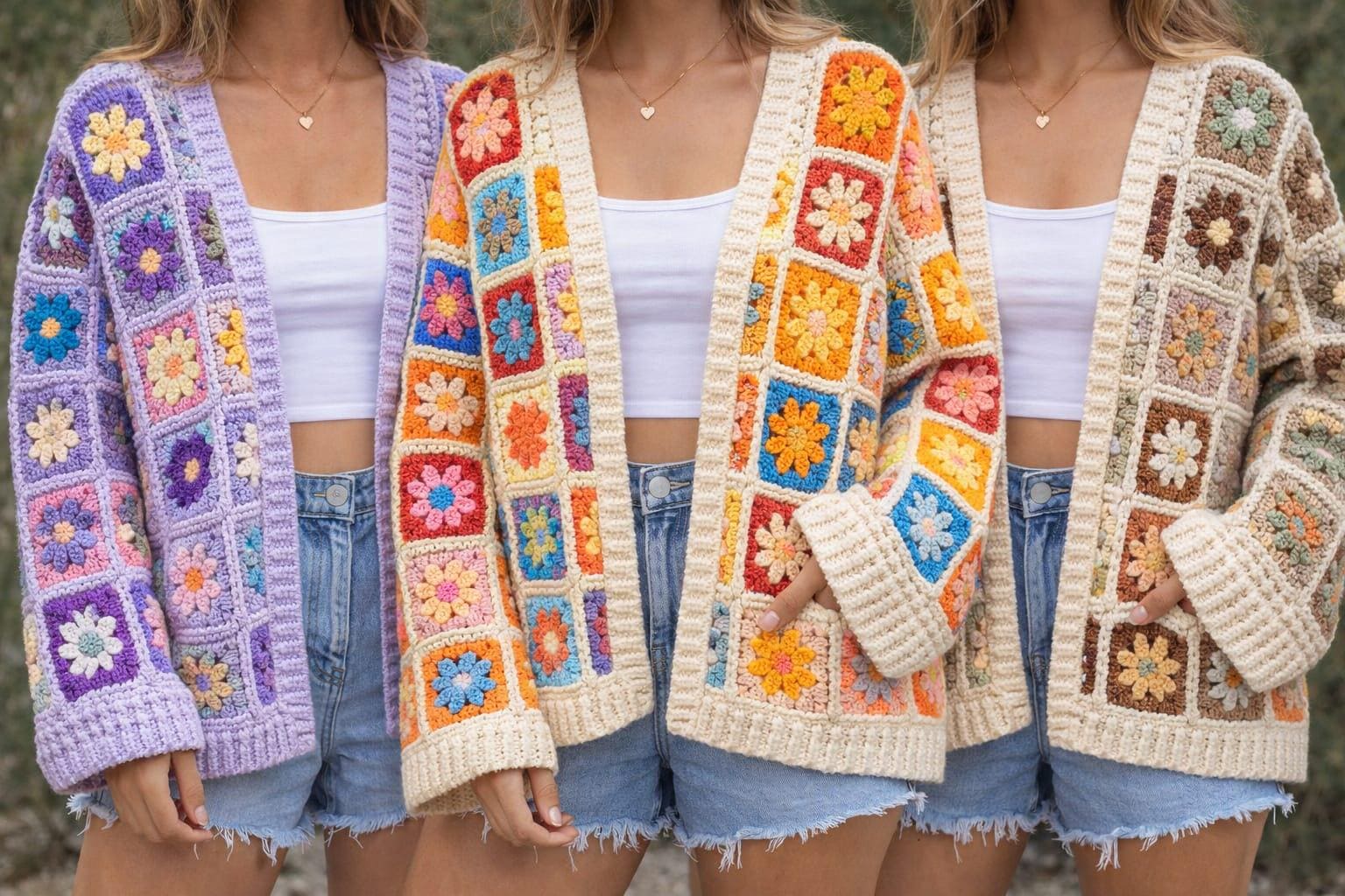 Retro Floral Crochet Cardigan Pattern Boho Patchwork