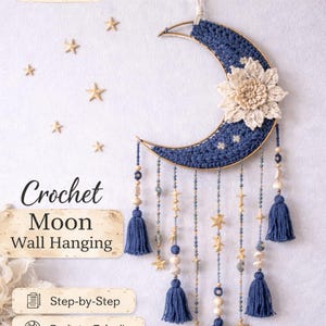 Crochet Moon Wall Hanging Pattern, Crescent Dreamcatcher DIY (PDF Download)