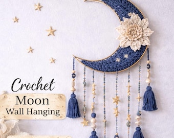 Crochet Moon Wall Hanging Pattern, Crescent Dreamcatcher DIY (PDF Download)