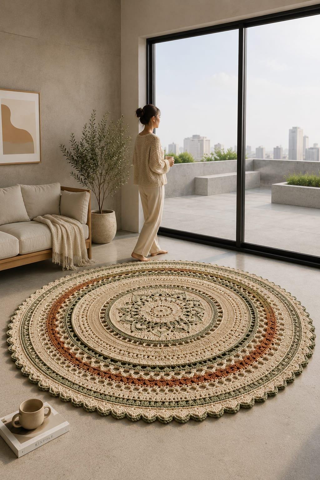 Round Crochet Rug Pattern, Boho Mandala Carpet Tutorial, Handmade Home ...