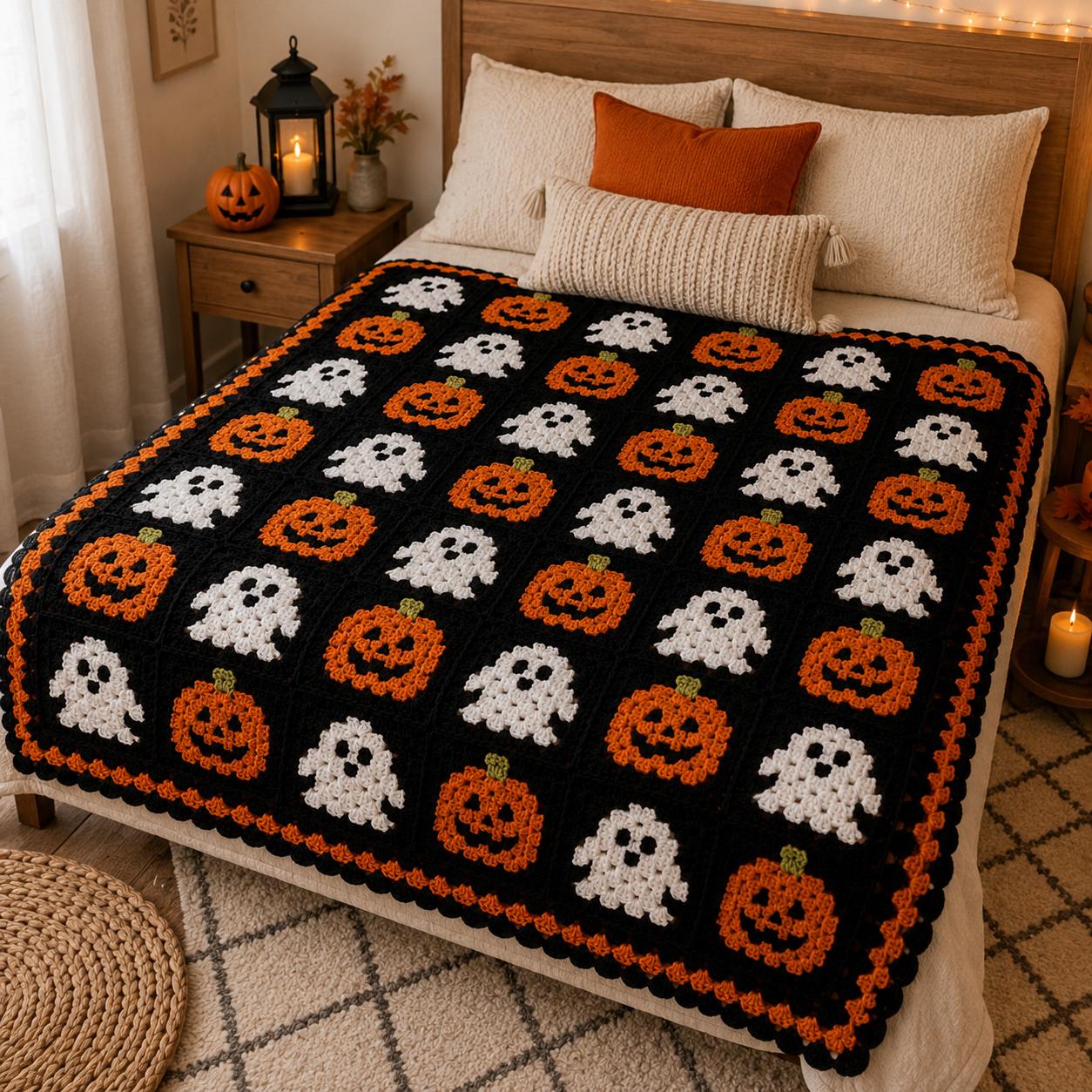 40 Crochet Witchy Stuff Patterns with Hats, Bats, and Ghosts 7 Halloween Blanket Ghost Pumpkin Granny Square