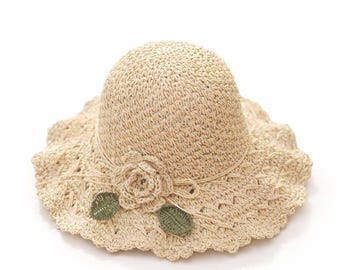 Sombrero de sol de ganchillo / Cubo floral de ala ancha (patrón en PDF)