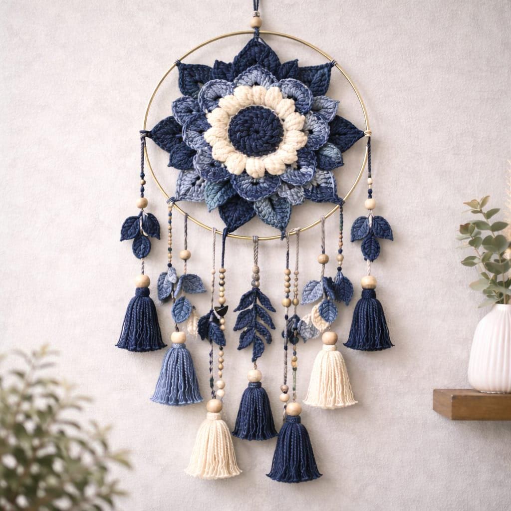 24 Crochet Dreamcatcher Patterns: 24 Beautiful Designs 16 Crochet Dreamcatcher Pattern Boho Floral Mandala Wall