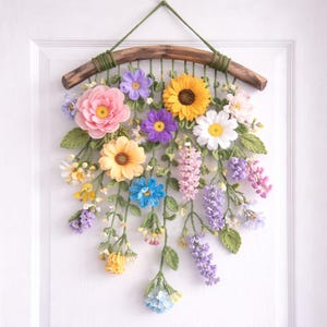 Tapiz floral de ganchillo para pared – Decoración floral bohemia oscura