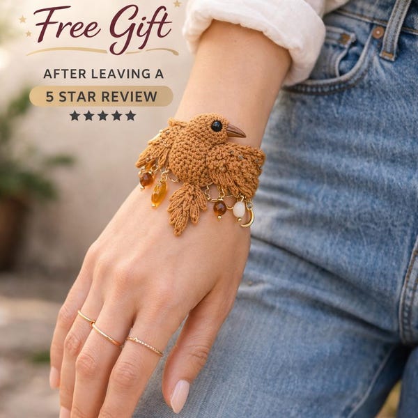 Crochet Bird Bracelet Pattern | Boho Charm Wrist Cuff (PDF Download)